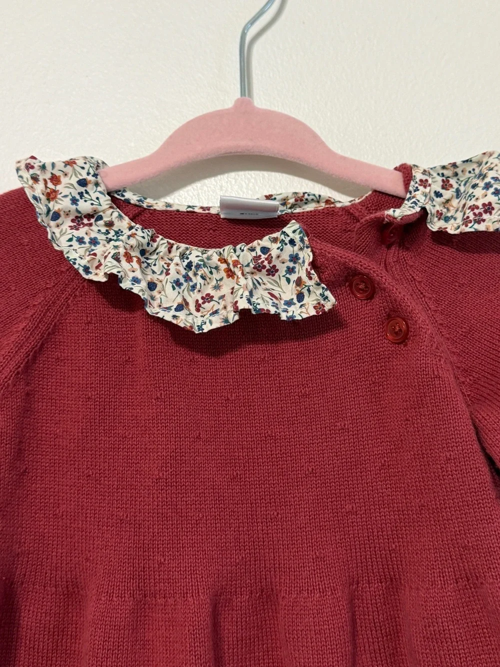Edgehill Collection Baby Girl Sweater Dress 9M Floral Red Fall Winter